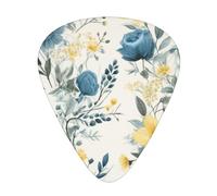 Blue Flower Floral Pattern Roses Print Guitar Picks 12-Pack - Assorted Thickness Picks with Storage Box & Assorted Unique Design for Acoustic, Electric, Bass, and Ukulele Players