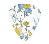 (Blue Flower Floral Pattern Roses Print) Guitar Picks Set Of 12 With Transparent Plastic Box For Bass Electric And Acoustic Guitars Ukulele