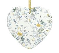 Blue Flower Floral Pattern Roses Print Heart Ceramic Ornament Memorial Ornament For Christmas Tree Sympathy Presents For Loved Ones