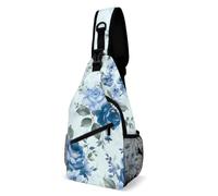 Blue Flower Floral Pattern Roses Sling Bag Small Crossbody Bags with Adjustable Strap Durable Chest Bag for Hiking Travel
