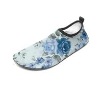 Blue Flower Floral Pattern Roses Water Shoes for Men Women, Lightweight Stretch Swim Shoes with Anti-Slip Rubber Sole, Quick-Dry Aqua Socks for Pool, Beach, Surfing, Style, 8 Women/8 Men