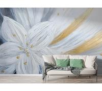 Blue Flower Geometric Wall Mural, Self-Adhesive Peel & Stick Wallpaper, Nordic Style Floral Design Photo Wallpaper for Living Room & Bedroom (150x100 cm), M-725