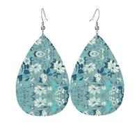 Blue Flower Leather Earring For Women Teardrop Pierced Leather Earrings Set Birthday Xmas Jewelry Gifts For Women