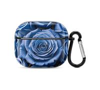Blue Flower Pattern Roses Bluetooth Earbuds Case Cover Full Body Shockproof Protection Hard Case Support Wireless Charging with Keychain Personalized Gift for AirPods 3