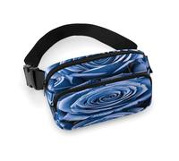 Blue Flower Pattern Roses Fanny Pack Belt Bag with Adjustable Strap Fashion Waist Bag for Outdoor Sports Hiking, white, 20x13cm, Full Printed Waist Bag