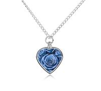 Blue Flower Pattern Roses Pet Cremation Jewelry for Ashes Waterproof Urn Necklace with Filling Kit Heart Pendant Ash Necklace Memorial Keepsake Jewelry Custom Sympathy Gift for Dog Cat Human Ashes