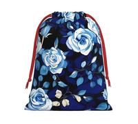 Blue Flower Pattern Roses Print Multi-Functional Drawstring Reusable Gift Pouch Daily Storage All Occasions Use