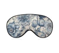 Blue Flower Pattern Sleep Mask Light Blocking Eye Cover Polyester Eye Mask with Elastic Strap Blindfold for Side Sleeper Sleeping Masks Face Hugging for Women Men Travel