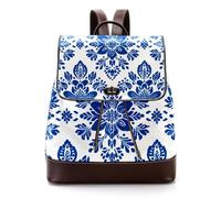 Blue Flower Pattern with Paisley Elements Women Backpack, Small Travel Flap Rucksack Handbag Causal Daypack for Ladies Girls