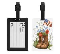 Blue Flower Red Poppies Brown Military Boots Luggage Tag Travel Bag Suitcase Baggage Name Tags