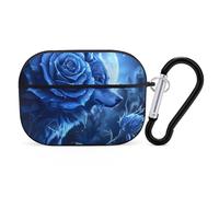 Blue Flower Rose Howling Wolf Earphone Case PC Bluetooth Earbud Case Headphone Cases Compatible with Airpods Pro Black-style