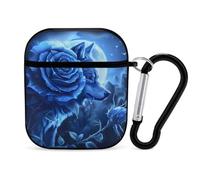 Blue Flower Rose Howling Wolf Earphone Case PC Bluetooth Headphone Case Compatible with Airpods 1/Airpods 2 Black-style