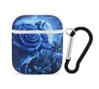 Blue Flower Rose Howling Wolf Earphone Case PC Bluetooth Headphone Case Compatible with Airpods 1/Airpods 2 White-style