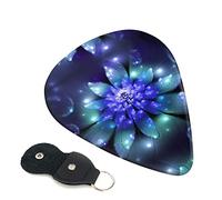 Blue Flower Set Of 6 Guitar Plectrums For Acoustic Guitar, Electric Guitar, Bass, Ukulele - Thin, Medium And Thick.