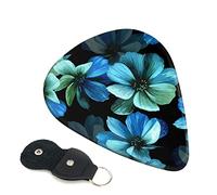 Blue Flower Set Of 6 Guitar Plectrums For Acoustic Guitar, Electric Guitar, Bass, Ukulele - Thin, Medium And Thick.