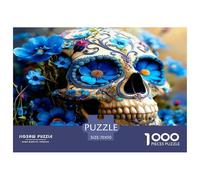Blue Flower Skull 1000 Piece Jigsaws for Adults Fun, Challenging & Brainteasing Beautiful Home Decoration Art Colorful DIY Craft 70x50cm/1000pcs
