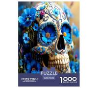 Blue Flower Skull 1000 Pieces Jigsaw Puzzles for Adults Educational Games Beautiful Home Decoration Challenge High Difficulty 70x50cm/1000pcs
