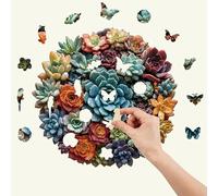 Blue Flower Succulent Jigsaw Puzzle - Amethyst Wooden Jigsaw Puzzle for Adults - Unique Shaped Animal Wood Puzzles, Fantasy Wooden Animal Puzzles for Adults + Kids - Small -S