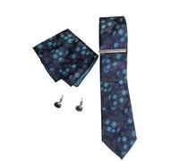 Blue Flower Ties for Men Perfect 5pc with Stylish Necktie, Pocket Square, Cufflinks, Tie Pin Complete Tie Accessory Kit Boxed Gift