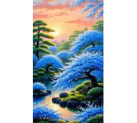 Blue Flower Trees Diamond Art Kits,5D Diamond Painting Kits for Adults,DIY Full Square Drill Diamond Painting Kits for Beginners Rhinestone Embroidery Picture Art for Home Decor 40x90 cm