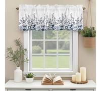 Blue Flower Valances for Windows, Dragonfly Leaf Bud Ink Style Plant Nature Rod Pocket Valance Short Window Treatments Curtains for Kitchen Bathroom Bedroom Decor, 56 x 16 Inches