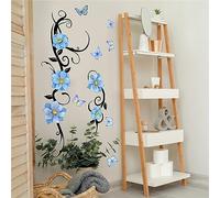 Blue Flower Vine Butterfly Wall Stickers, sacinora Floral Art Wall Decals Removable Vinyl Peel and Stick Wall Mural for Living Room Bedroom Children's Room Sofa TV Background Decorations