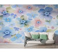 Blue Flower Watercolor Wall Mural, Self Adhesive Wallpaper Peel and Stick, Bouquet Floral Home Decor Photo Wallpaper, Silk Cloth Wall Sticker for Living Room & Bedroom, 150x100 cm - M-942