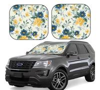 Blue Flower Yellow Floral Pattern Print Car Sun Shade Windshield 2-Piece Foldable Front Windshield Sun Visor Sunshade for Car Windshield, S