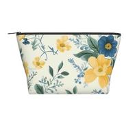 Blue Flower Yellow Floral Pattern Printed Travel Makeup Bag Trapeze Cosmetic Bag Makeup Case Toiletry Bag Organiser for Women