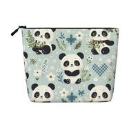 Blue-Flowered Panda Makeup Bag, Large Capacity Travel for Women, Waterproof Single-Ply Imitation Hemp Portable Zipper Cosmetic Bag, Travel Essentials Toiletry Bag