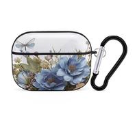 Blue Flowers and Dragonfly AirPod Pro Case, Anti Scratch Hard PC Cover with Keychain, AirPod Pro 2nd/1st Case Accessories for Women Men, Black-Style
