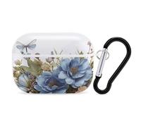 Blue Flowers and Dragonfly AirPod Pro Case, Anti Scratch Hard PC Cover with Keychain, AirPod Pro 2nd/1st Case Accessories for Women Men, White-Style