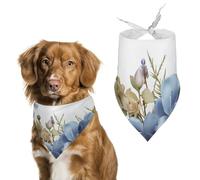 Blue Flowers and Dragonfly Dog Bandanas for Feeding Grooming, Triangle Pet Bibs for Cats & Dogs Washable Fashion Pets Scarf for Party Travel 27.6 X 11.8 Inch