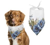 Blue Flowers and Dragonfly Dog Bandanas for Feeding Grooming, Triangle Pet Bibs Washable Pets Scarf for Cats & Dogs
