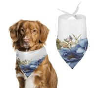 Blue Flowers and Dragonfly Pet Scarf Adjustable Pet Accessories Triangular Scarf Washable Floral Print Puppy Bib Bandana Stylish Comfortable Cat Scarves for Holiday Scarfs