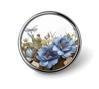 Blue Flowers And Dragonfly Round Badge for Men Women, Durable & Stylish Lapel Pins, Lightweight Metal Badges for Shirts, Jackets, Hats