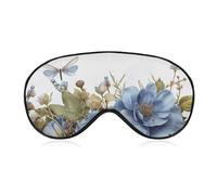 Blue Flowers and Dragonfly Sleep Mask for Women Men, Soft Eye Mask with Adjustable Strap for Sleeping, Light Blocking Travel Blindfold for Nap Comfortable Eye Cover for Home Office