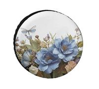 Blue Flowers and Dragonfly Universal Spare Tire Cover, Heavy Duty Oxford Fabric, Waterproof Wheel Protector for SUV, Truck, RV, Camper, Dust/Snow/Sun Protection, 36