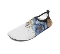 Blue Flowers and Dragonfly Water Shoes for Men Women, Lightweight Stretch Swim Shoes with Anti-Slip Rubber Sole, Quick-Dry Aqua Socks for Pool, Beach, Surfing, Style, 5 Women/5 Men