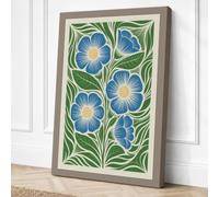 Blue Flowers and Foliage Canvas Wall Art Print 18x12 Inch