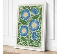 Blue Flowers and Foliage Canvas Wall Art Print 36x24 Inch (91 x 61 cm)