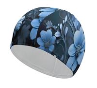 Blue Flowers Bathing Cap High Elasticity Swimming Caps Fit Both Long Hair Short Hair Comfortable Large Shower Cap for Drag Reduction and Hair Protection