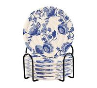 Blue Flowers Chinoiserie Style Coasters for Coffee Table with Holder Set of 6 Absorbant Coasters Coffee Table Coasters Tabletop Protection