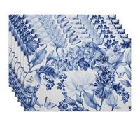 Blue Flowers Dinner Place Mats, Table Mat Set One Side Print, Heat Resistant Wear Resistant Non-Slip Table Accessories, Washable Elegant For Kitchen Dinning Restaurant Party 30 * 45Cm