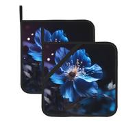 Blue flowers in the dark Printing Square heat-proof pot holders (set of two) 8x8 in : Quality fabrics, Anti-scalding and easy to clean
