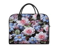Blue Flowers Laptop Tote Bag Casual Travel Handbag Multi Pocket Shoulder Bags for Work Travel