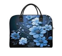 Blue Flowers Laptop Tote Bag Casual Travel Handbag Multi Pocket Shoulder Bags for Work Travel