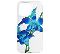Blue Flowers Orchid Flowers in Vintage Art Floral Style Case for iPhone 15 Pro Max