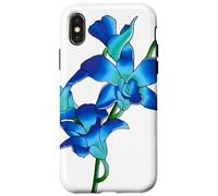 Blue Flowers Orchid Flowers in Vintage Art Floral Style Case for iPhone X/XS