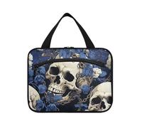 Blue Flowers Skulls Hippie Hanging Travel Toiletry Bag for Women with Hook, Designer Expandable Tote Bag for Cruise Travel Vacation bolso de Mano para Hombre L